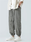 ‌Men's Summer Casual Loose Fit Cotton Linen Jogger Pants with Frog Button Details