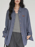Women's Loose Blue Plaid Long Sleeve Shirts
