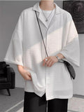 Men's Casual Solid Color Textured 3/4 Sleeve Cardigan Shirt