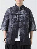 Chinese Style Bamboo Print Short Sleeve Shirts for Men