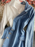 Women's Trendy Asymmetric Hem Denim Shirt Patchwork Dress
