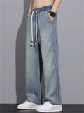 Men's Vintage Breathable Soft Drawstring Loose Straight Leg Denim Pants