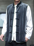 Men's Autumn Velvet Contrast Trim Sleeveless Frog Button Vest Jackets