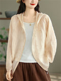 Women's Summer Embroidered Solid Color Long Sleeve Hooded Shirt