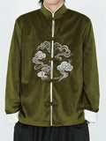 Men's Corduroy Chinese Style Jacket with Cloud Embroidery and Knot Buttons