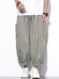 Men's Summer Trendy Plaid Pockets Wide Leg Cropped Pants