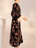 Chinese Style 3/4 Sleeve Retro Jacquard Beads Split Dress for Women