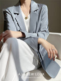 Women's Drape Satin Solid Color Long Sleeve Suit Jacket