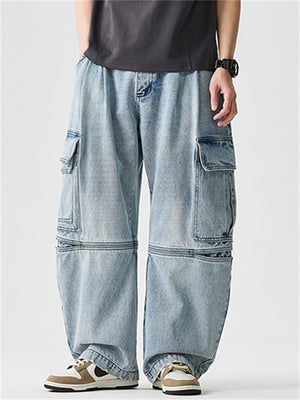 High Street Casual Patchwork Pockets Cargo Jeans for Men