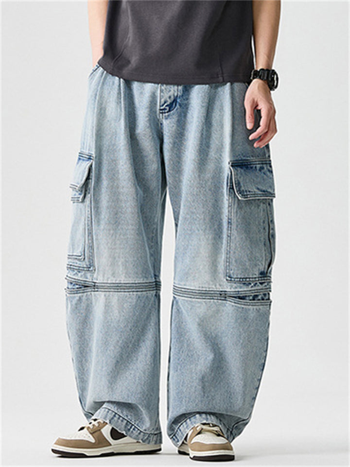 High Street Casual Patchwork Pockets Cargo Jeans for Men