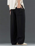 Men's Casual Chinese Style Solid Color Linen Drawstring Scimitar Pants