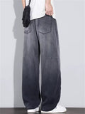 Men Summer Lyocell Wash Wide Leg Baggy Jeans Elastic Waist Denim