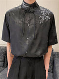 Chinese Style Summer Jacquard Stand Collar Shirt for Men