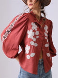 Women's French Style Embroidery Puffed Sleeve Shirt