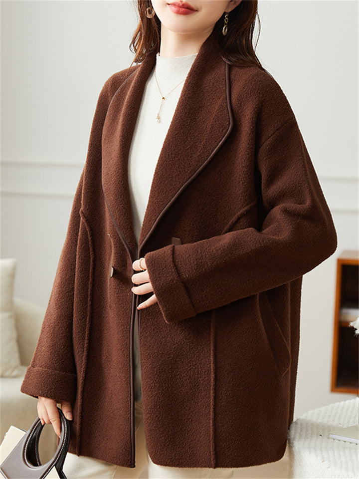 Women's Long Sleeve Solid Color Woolen Blend Jacket