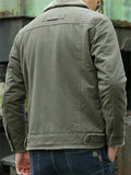 Men's Winter Fleeced Solid Color Lapel Pockets Cargo Coats