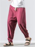 Mens Summer Linen Blend Loose Breathable Yoga Harem Joggers