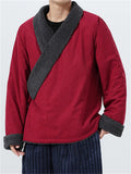 WInter Chinese Vintage Zen Style Fleece Trim Lined Lace Up Coat for Men