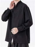 Men's Chinese Zen Style V Neck Long Sleeve Casual Loose Fit Shirts