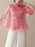 Retro Flower Embroidered Trendy Cheongsam Top for Women