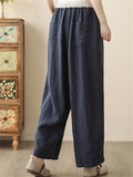 Women's Solid Color Elastic Waist Straight Wide Leg Pants