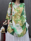 Women's Casual Summer Retro V Neck Printed Half Sleeve Shirt
