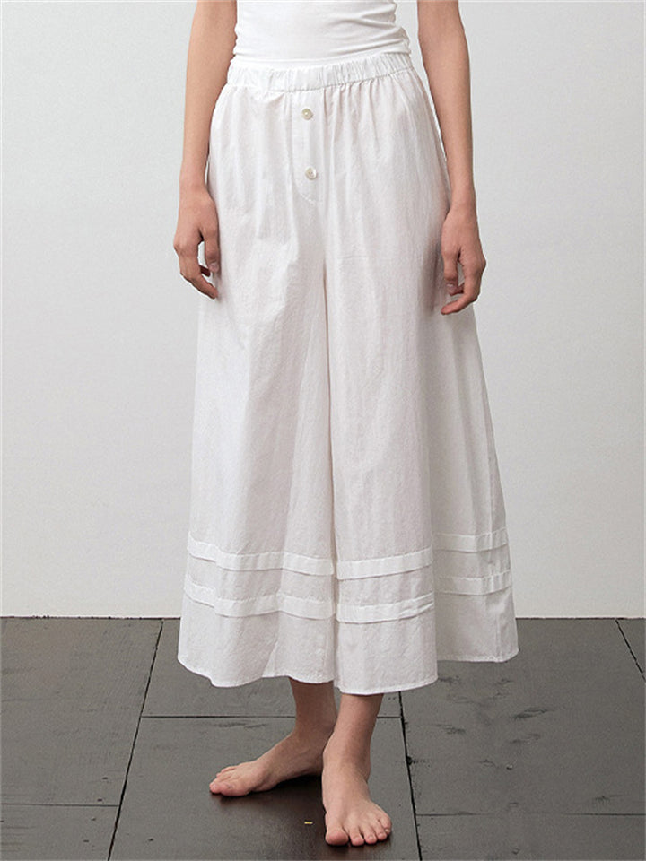 Female Simple White Cotton Wide-Leg Cropped Pants