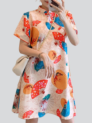 Women's Trendy Floral Folded Fan Print Dress