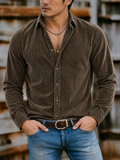 Men's Autumn Solid Color Lapel Long Sleeve Corduroy Shirts