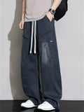 Men Plus Size Drawstring Wide Leg Jeans Elastic Waist Baggy Cargo Denim
