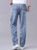 Mens Summer Lyocell Wash Relaxed Fit Straight Leg Denim Jeans