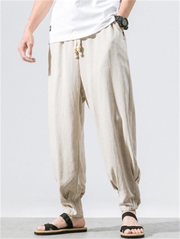 Mens Summer Linen Blend Loose Breathable Yoga Harem Joggers