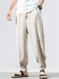 Mens Summer Linen Blend Loose Breathable Yoga Harem Joggers