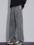 Men's Letter Embroidery Loose Fit Straight Leg Denim Pants