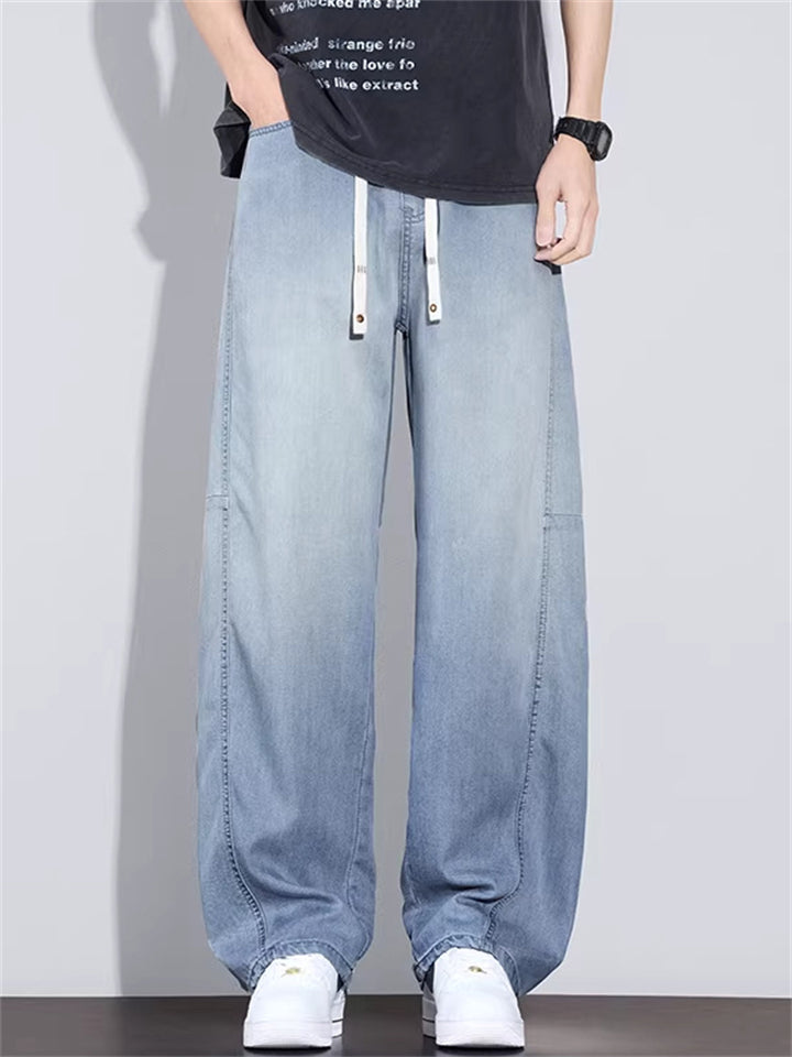 Mens Summer Drawstring Wide Leg Baggy Denim Scimitar Jeans