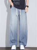 Mens Summer Drawstring Wide Leg Baggy Denim Scimitar Jeans