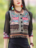 Women's Ethnic Style Embroidery Patchwork Vest with Fringe