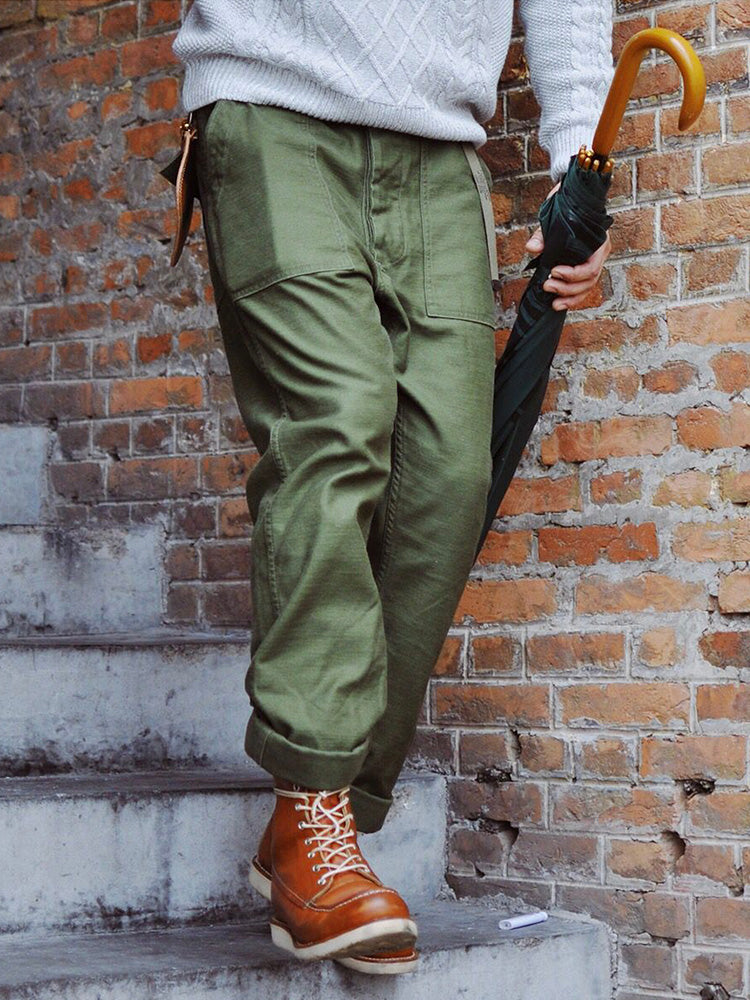 Men's Straight Leg Vintage Cotton Military Fatigue Pants