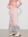 Women Pink Velvet Sequin Long A-Line Skirt