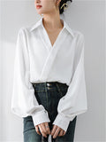 Women's Elegant Puff Long Sleeve V-Neck Shirts