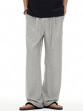 Men's Comfy Breathable Linen Blend Wide Leg Drawstring Staight Pants