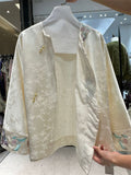 Chinese Style Round Neck Long Sleeve Jacquard Shirt for Women