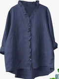 Women's Casual Solid Color V Neck Asymmetric Hem Shirt
