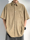 Summer Texture Print Button Up Half Sleeve Shirt for Men