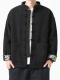 Men's Winter Thermal Lined Chinese Tunic Suit Fleece Coat with Pockets