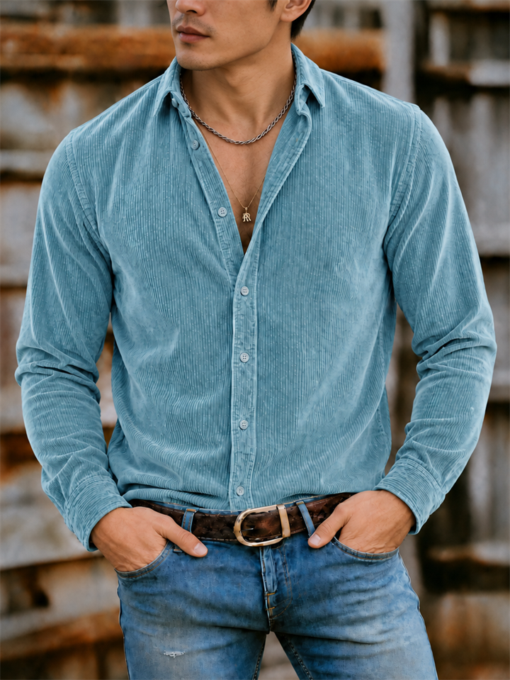 Men's Autumn Solid Color Lapel Long Sleeve Corduroy Shirts