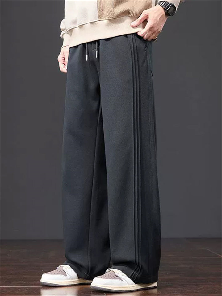 ‌Men's Autumn Winter Cotton Blend Loose Fit Pleated Straight Leg Casual Pants