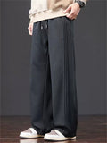 ‌Men's Autumn Winter Cotton Blend Loose Fit Pleated Straight Leg Casual Pants