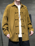 Bamboo Leaf Embroidery Tassel Button Men's Corduroy Jacket