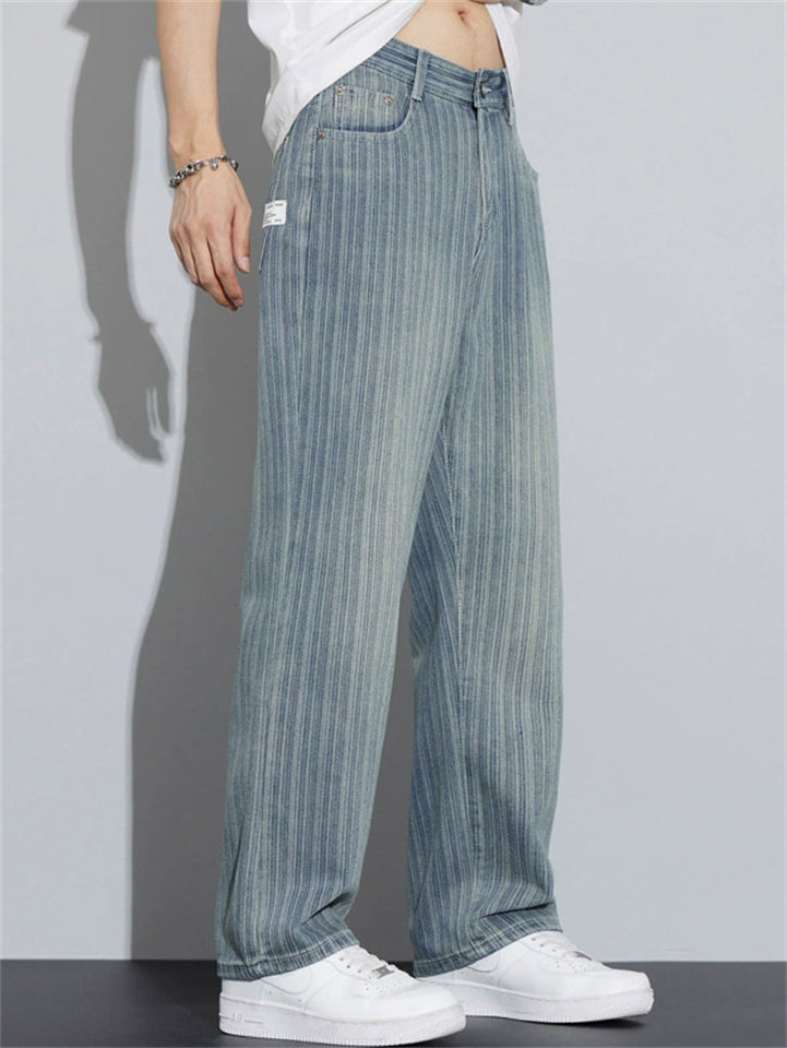 Men's Vintage Wide Leg Vertical Striped Relaxed Fit Jeans